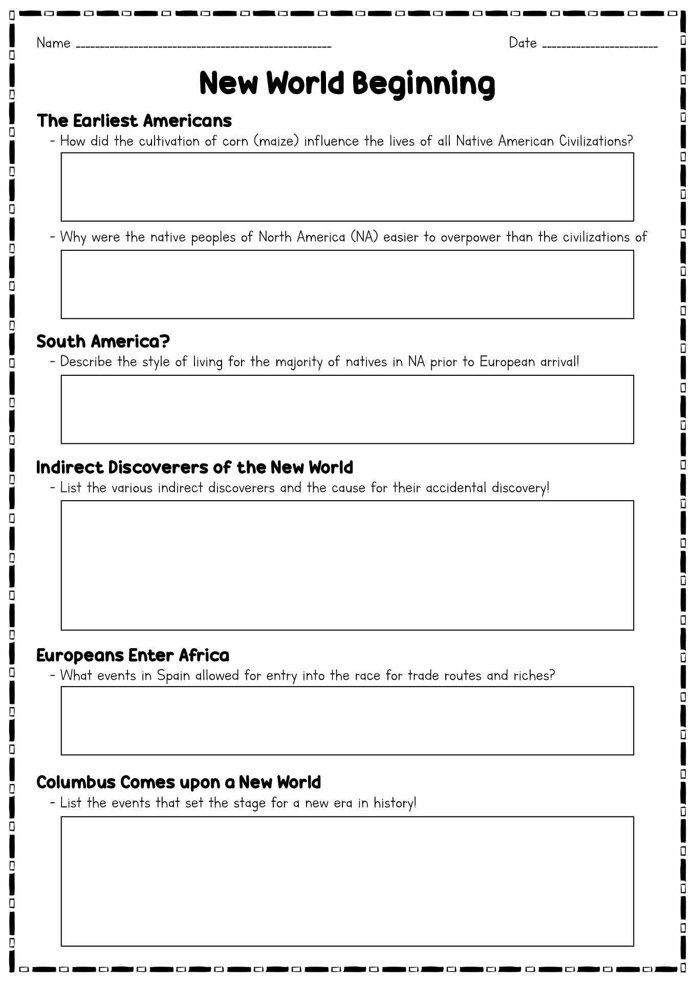 AP US History Worksheets Chapter One Image