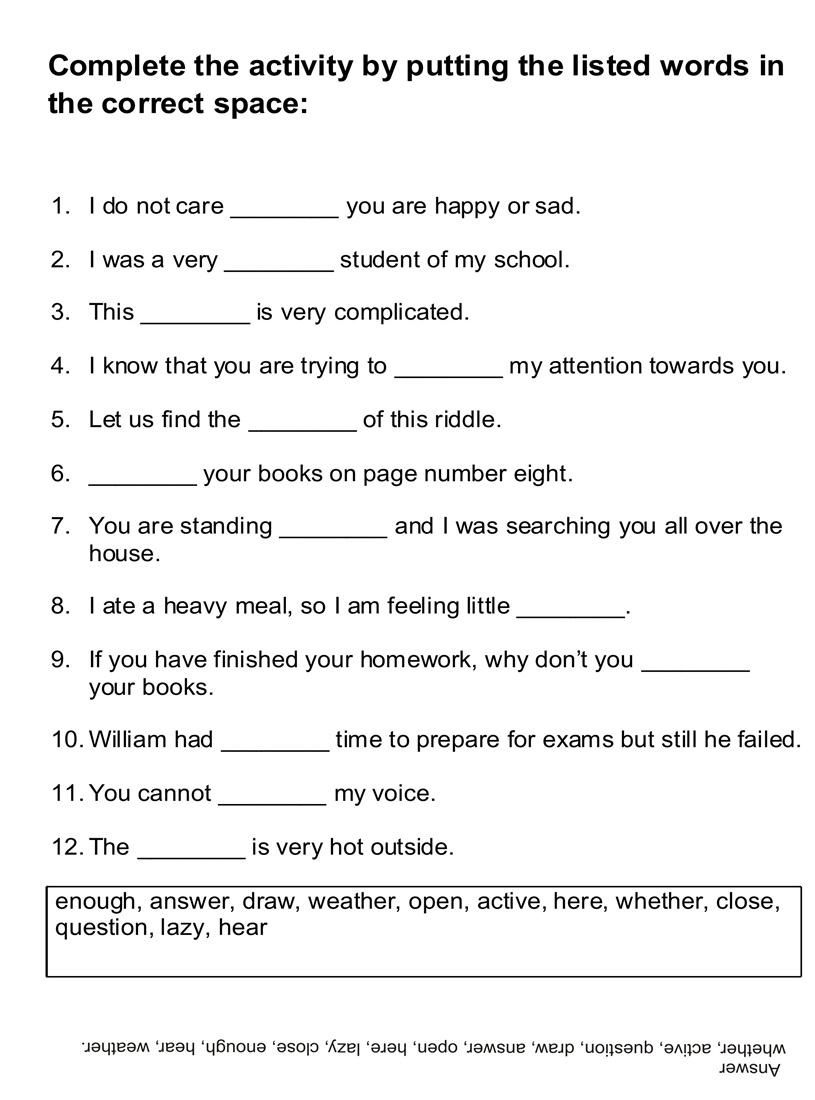 Blank English Worksheets