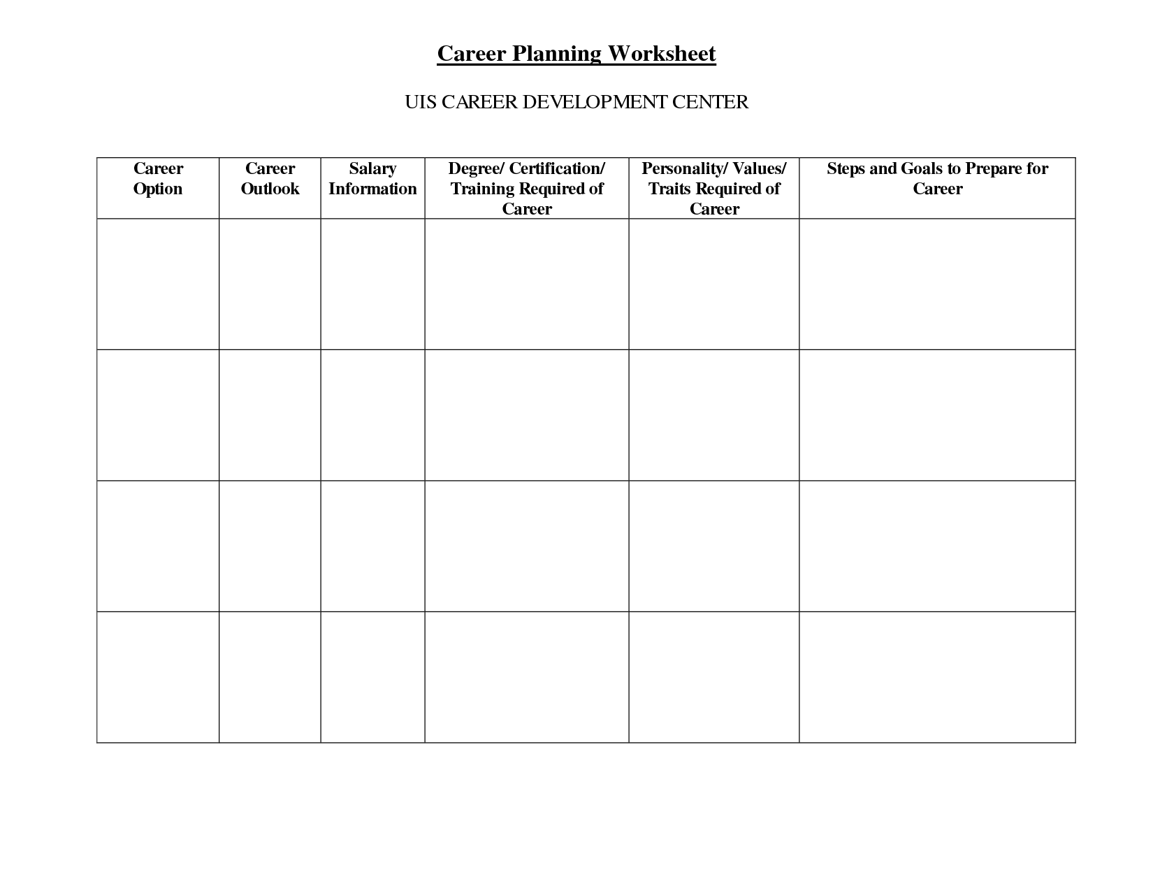 Career Planning Worksheet Image