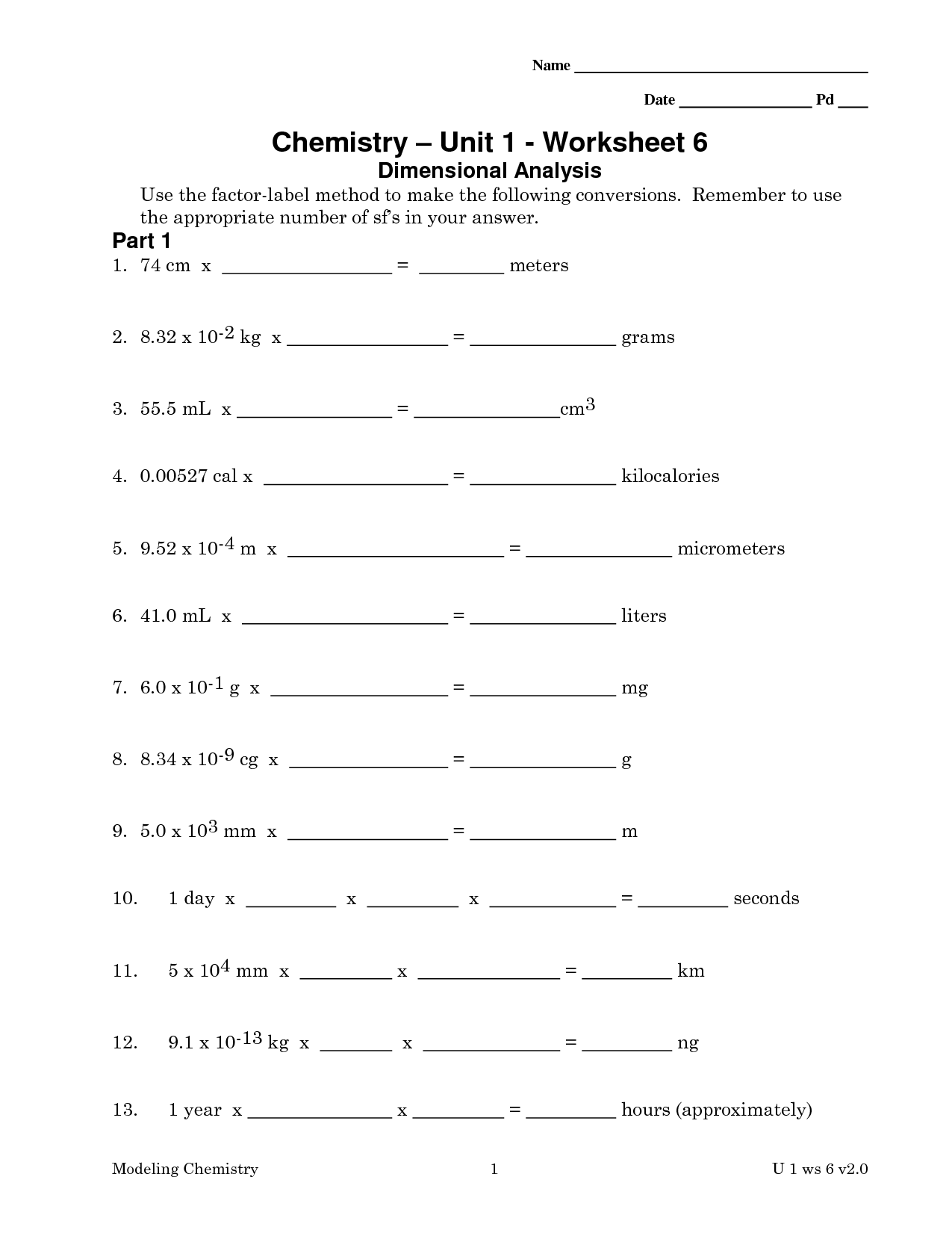 Chemistry Unit 1 Worksheet 6 Image