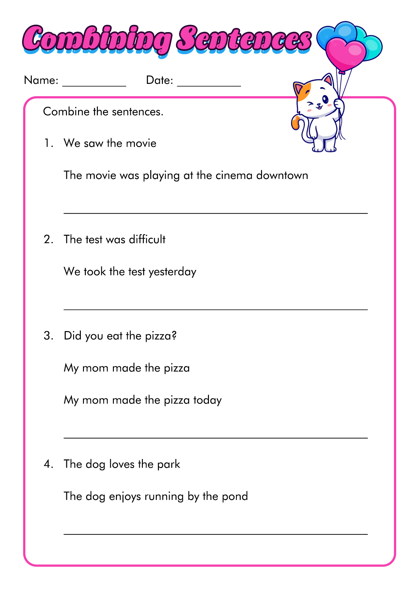 Combining Sentences Worksheets Image