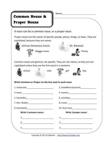 Common Proper Nouns Worksheet 3rd Grade
