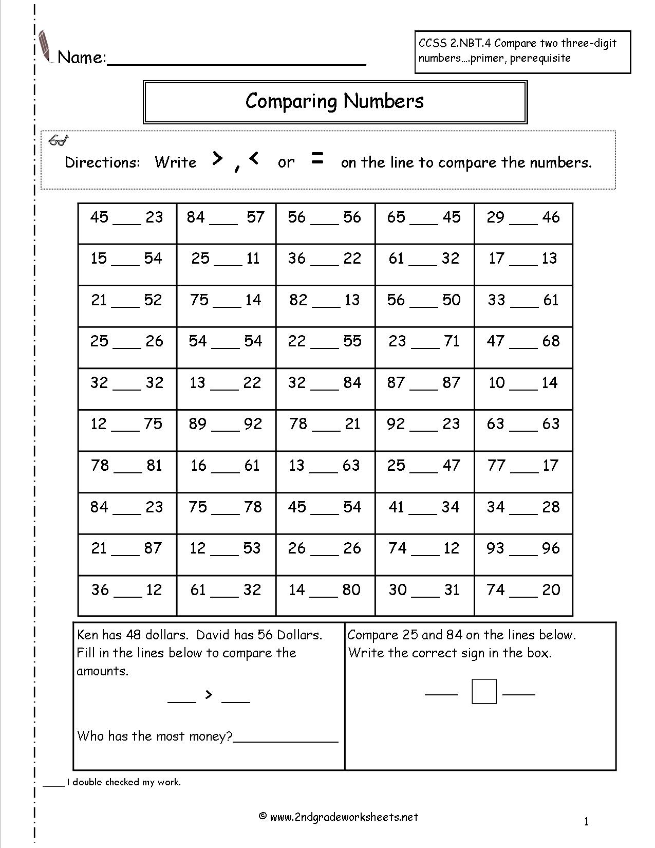 Comparing And Ordering Numbers 2nd Grade Worksheets