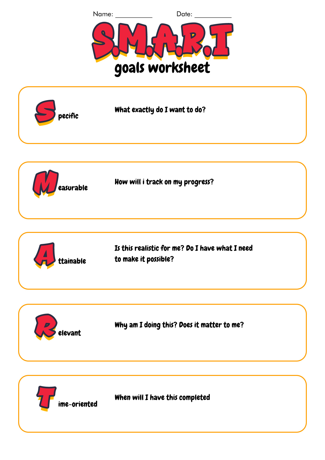 Examples Smart Goals Worksheet for Students