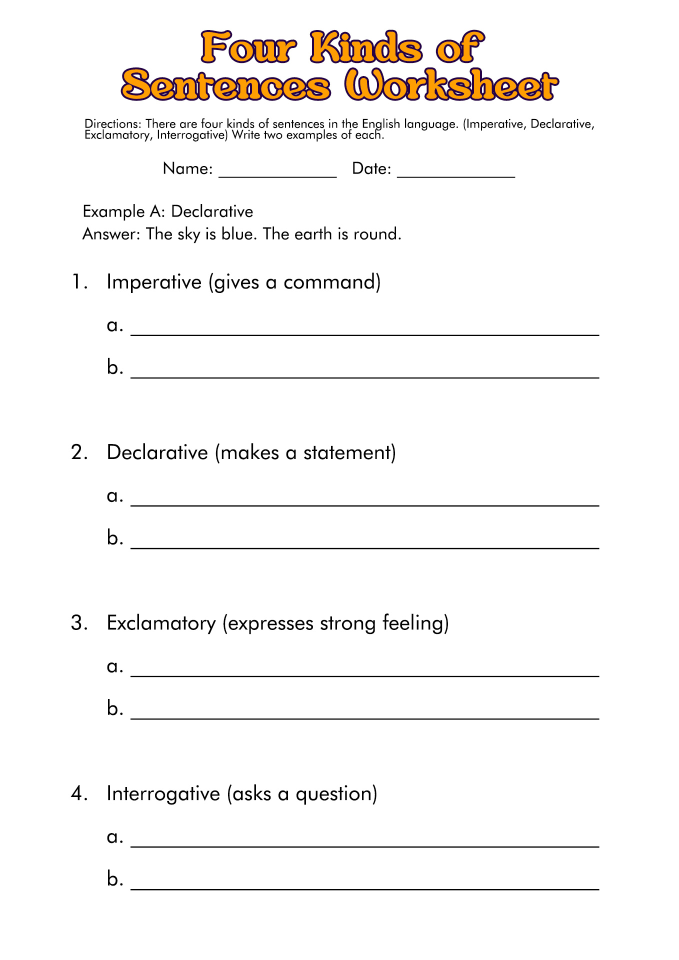 Four Sentence Types Worksheets Image
