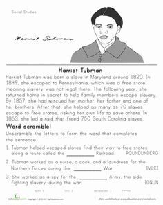 Harriet Tubman Worksheets and Activities Image