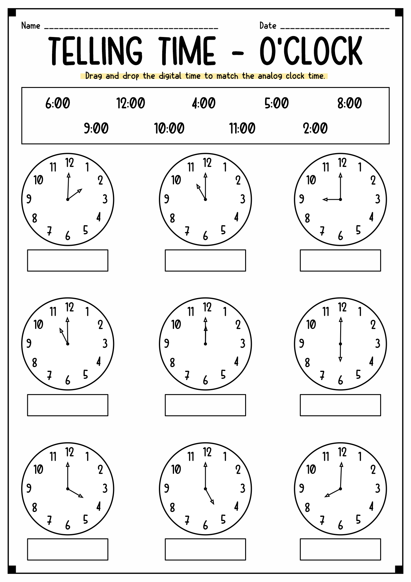 O Clock Worksheet Image