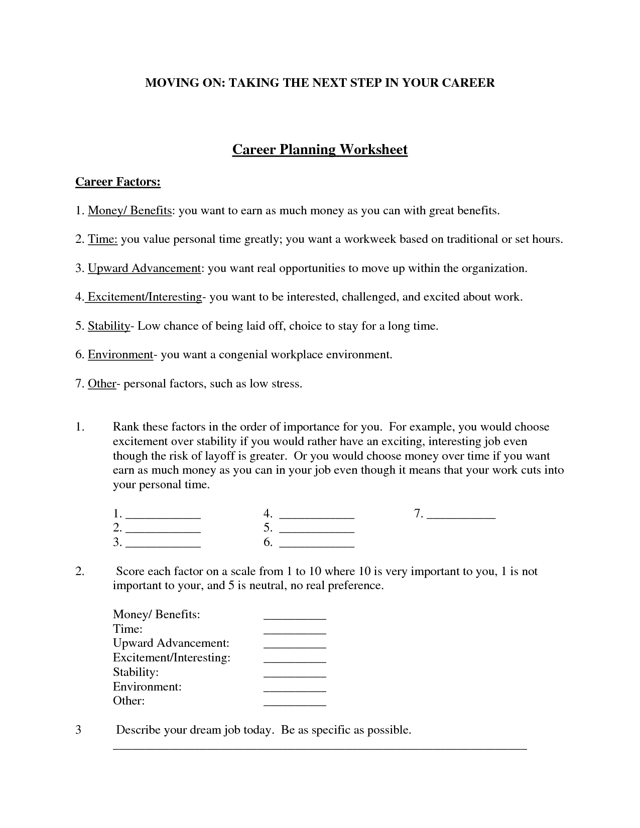 Personal and Career Planning Worksheets Image