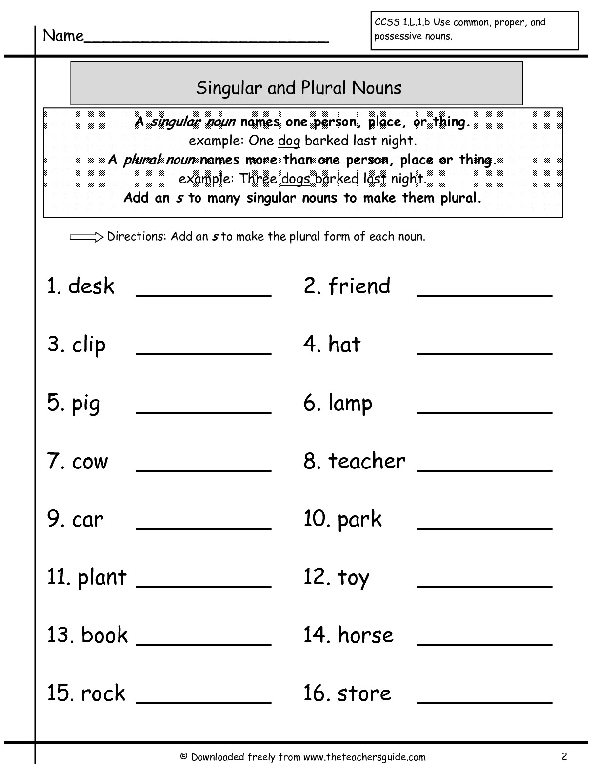 Plural Nouns Worksheets 1st Grade Image