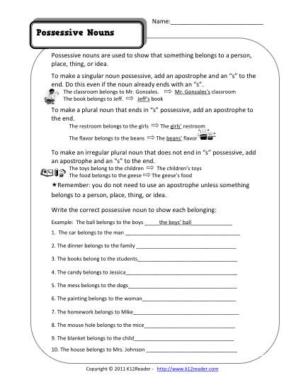 Possessive Nouns Worksheets 5th Grade