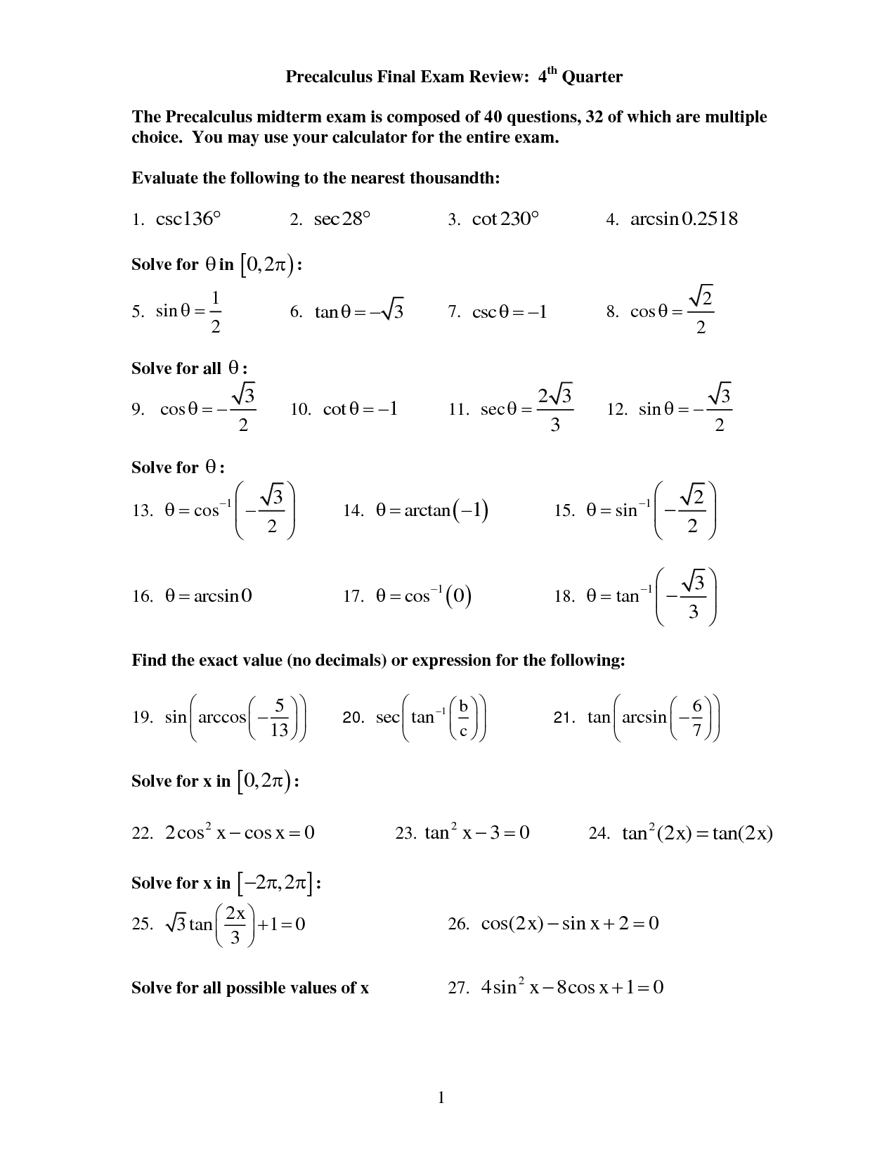 12 Best Images Of Pre Calculus Worksheets Worksheeto