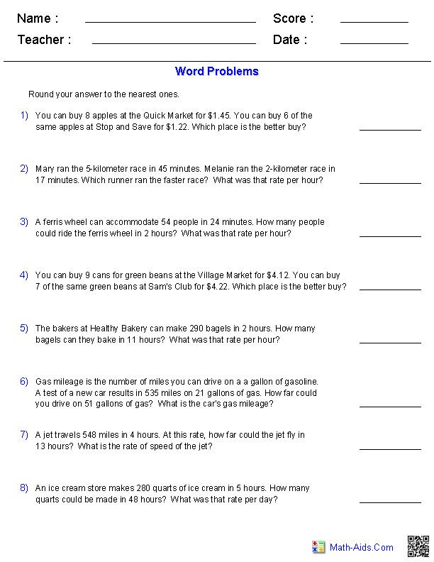 rate problem solving worksheet