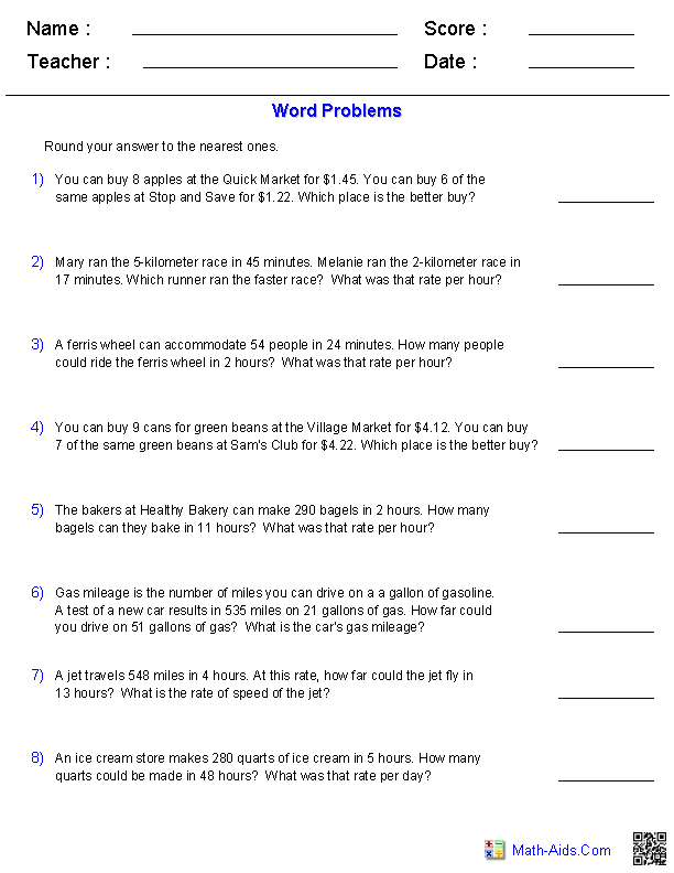 11 Unit Rate Word Problems Worksheet Worksheeto