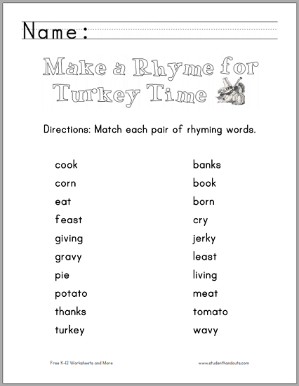 Rhyming Words Worksheets PDF Image