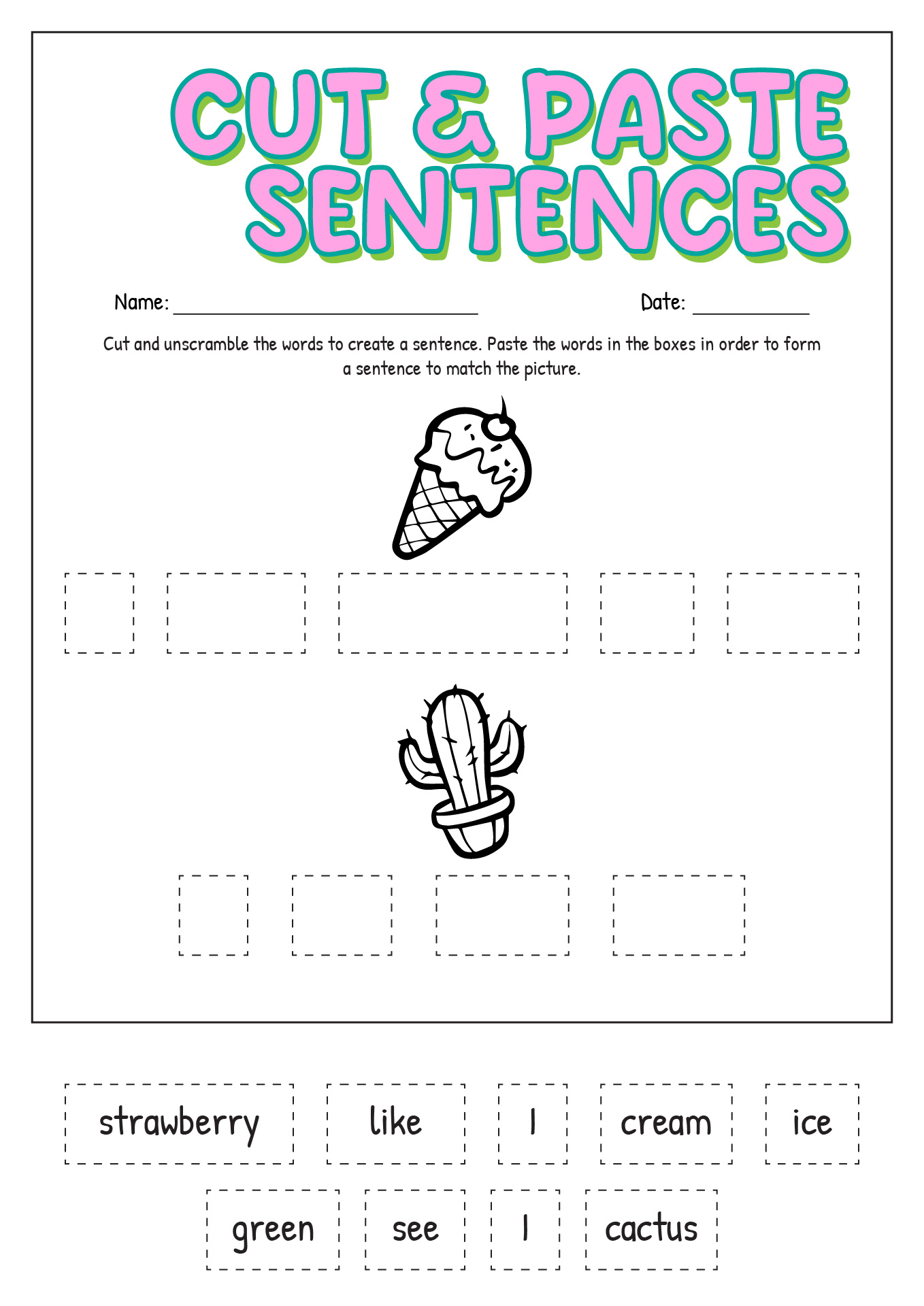 Simple Cut and Paste Sentences Image
