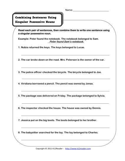 Singular Possessive Nouns Worksheet