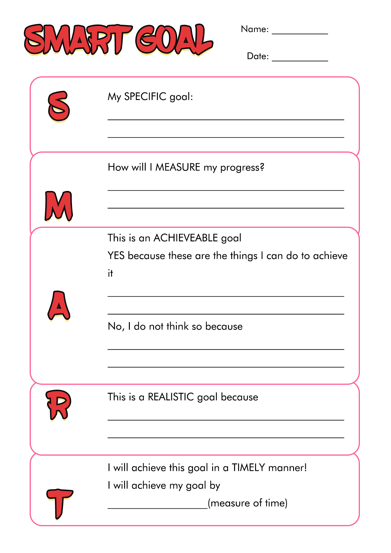 Smart Goal Worksheet For Students