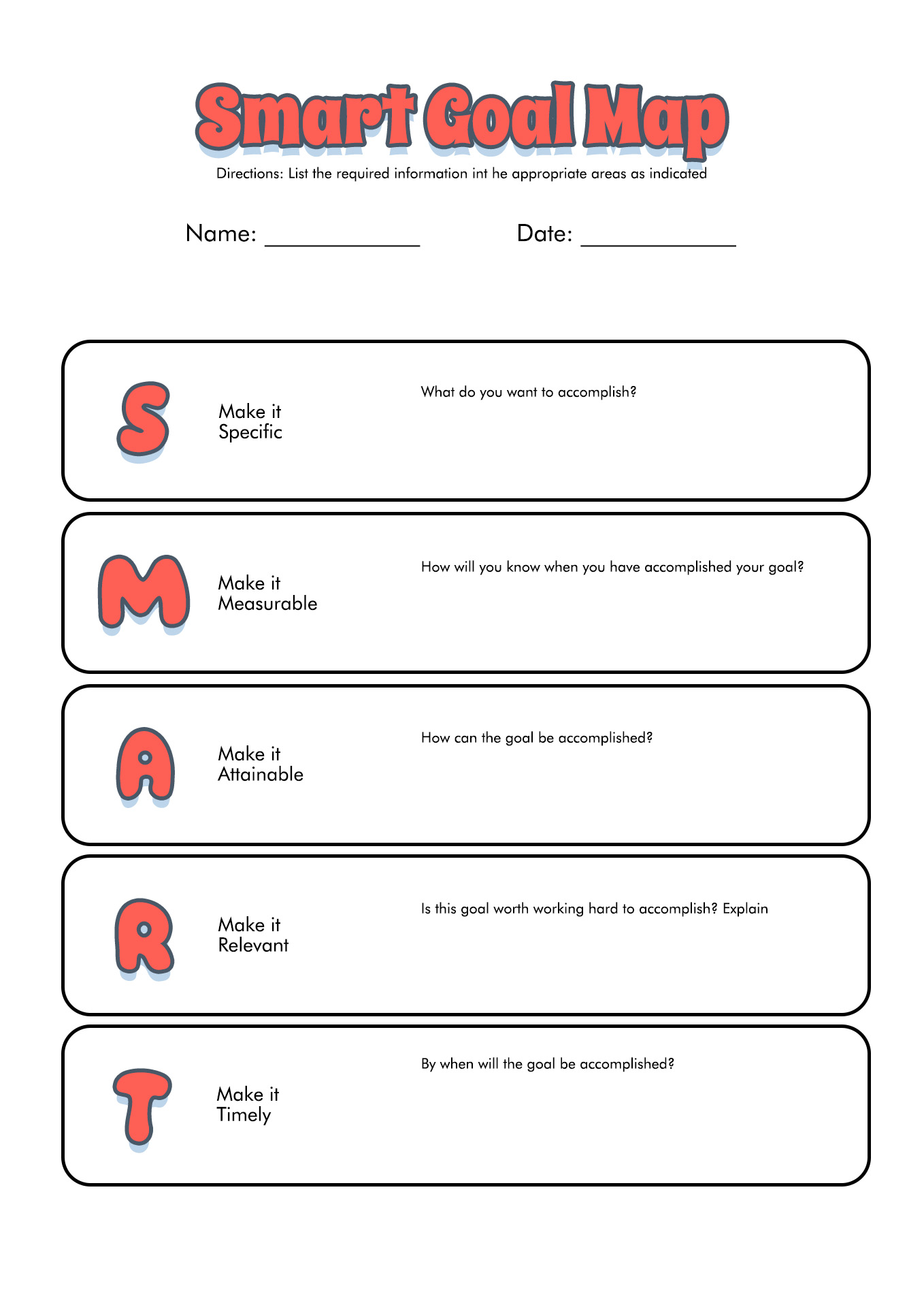 High School Student Goal Setting Worksheet