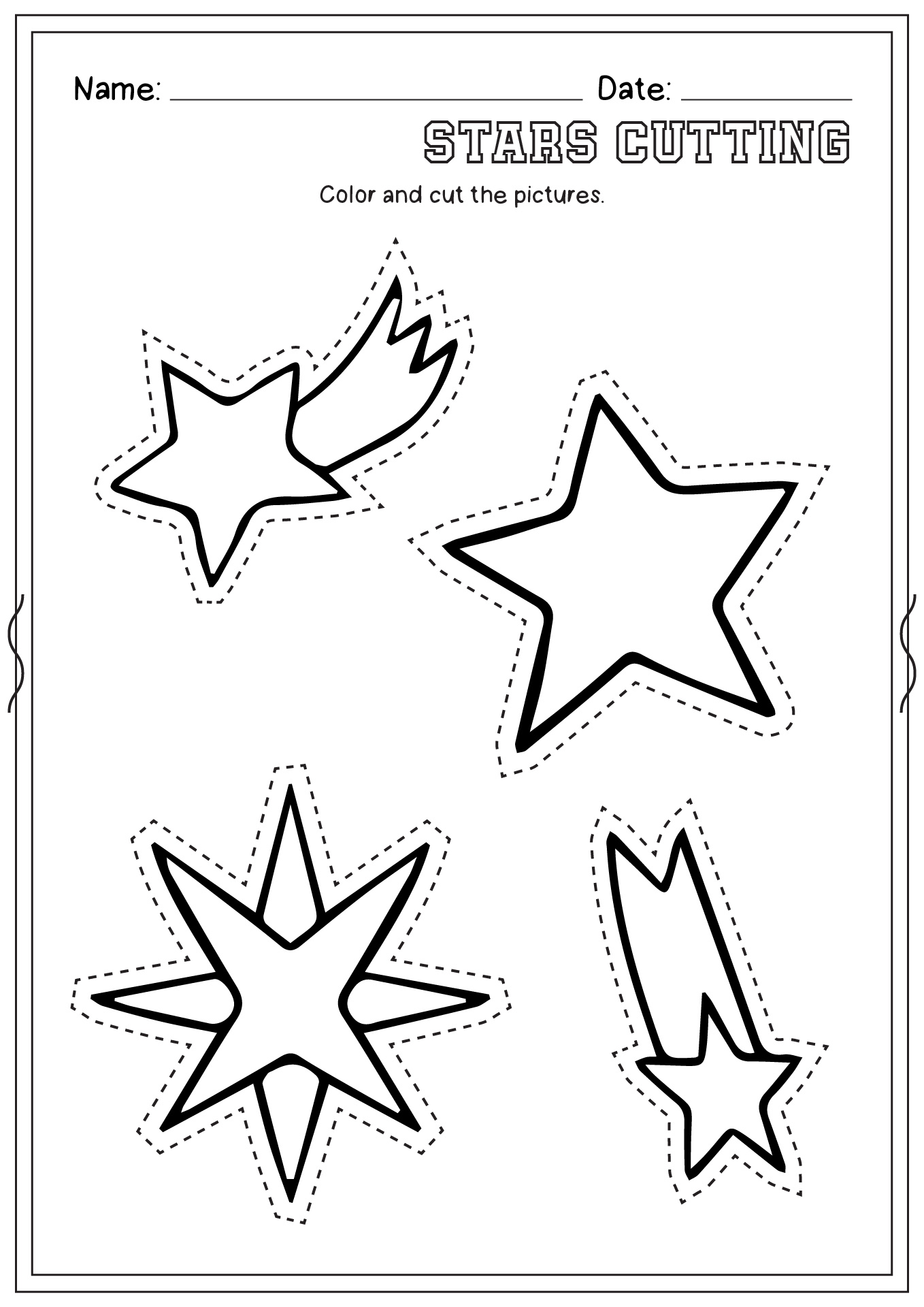 Stars Preschool Cutting Worksheet