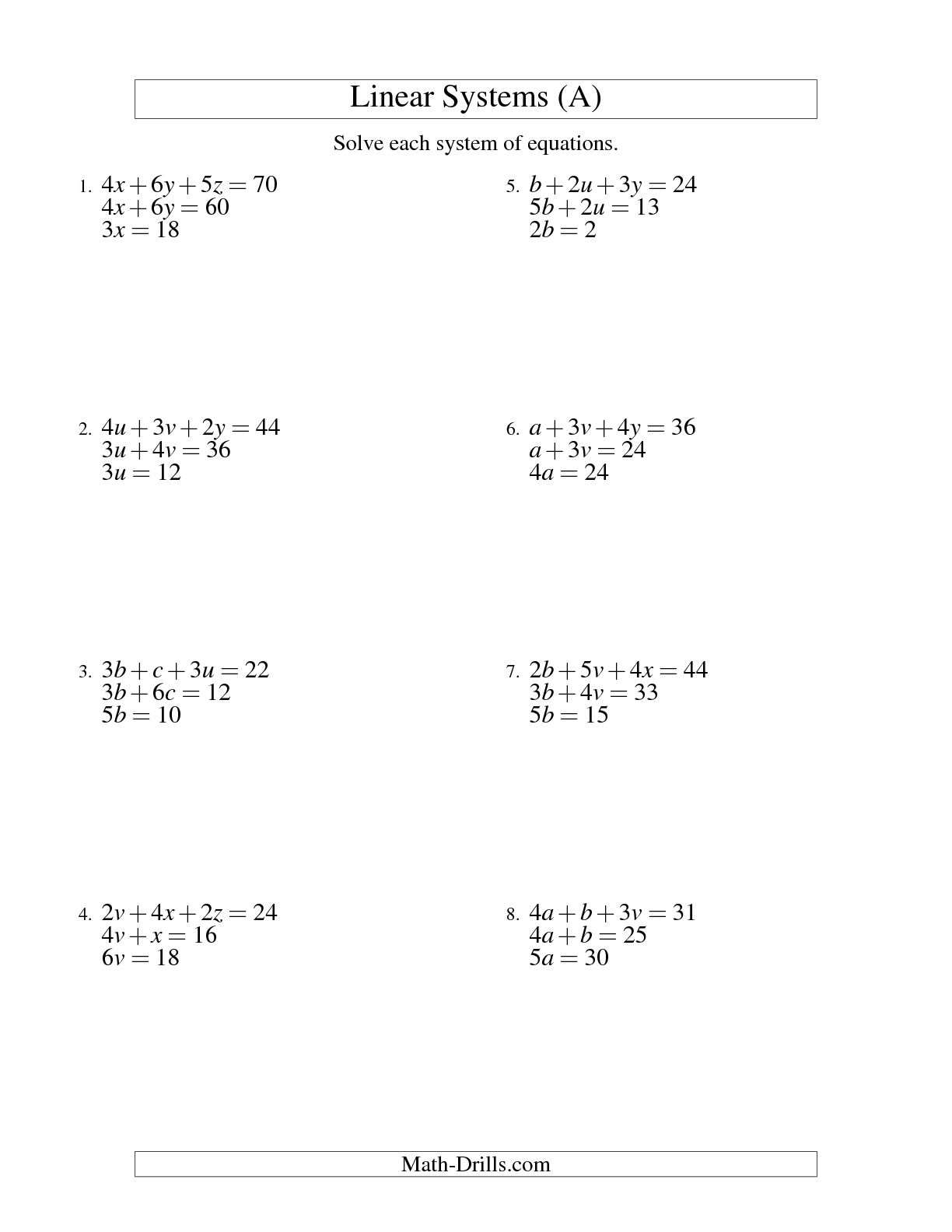 Three Variable Equations Worksheets Image