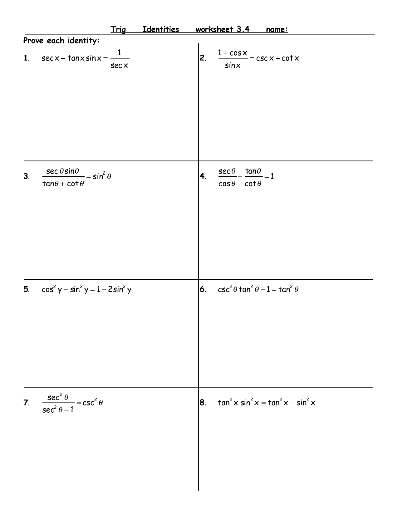 trigonometry identities worksheet pdf