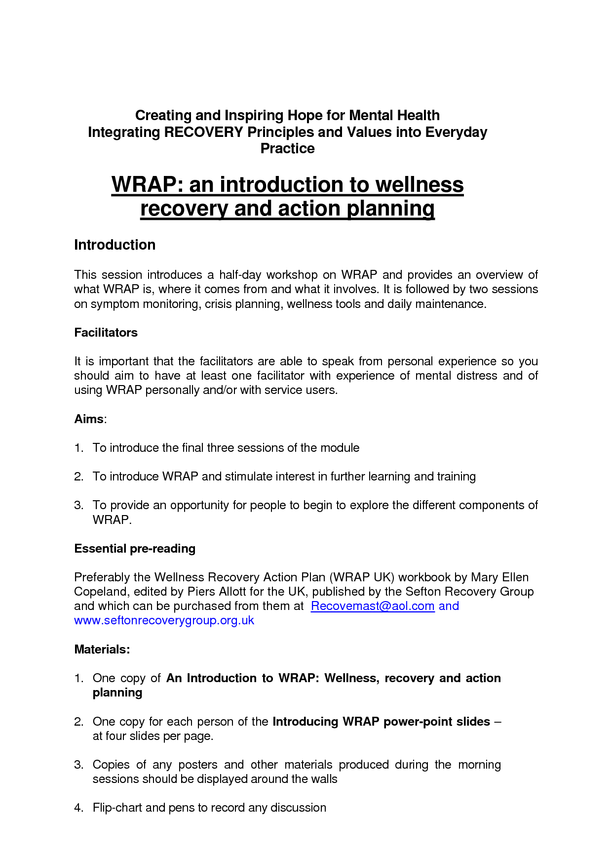9 Wellness Recovery Action Plan Worksheets /