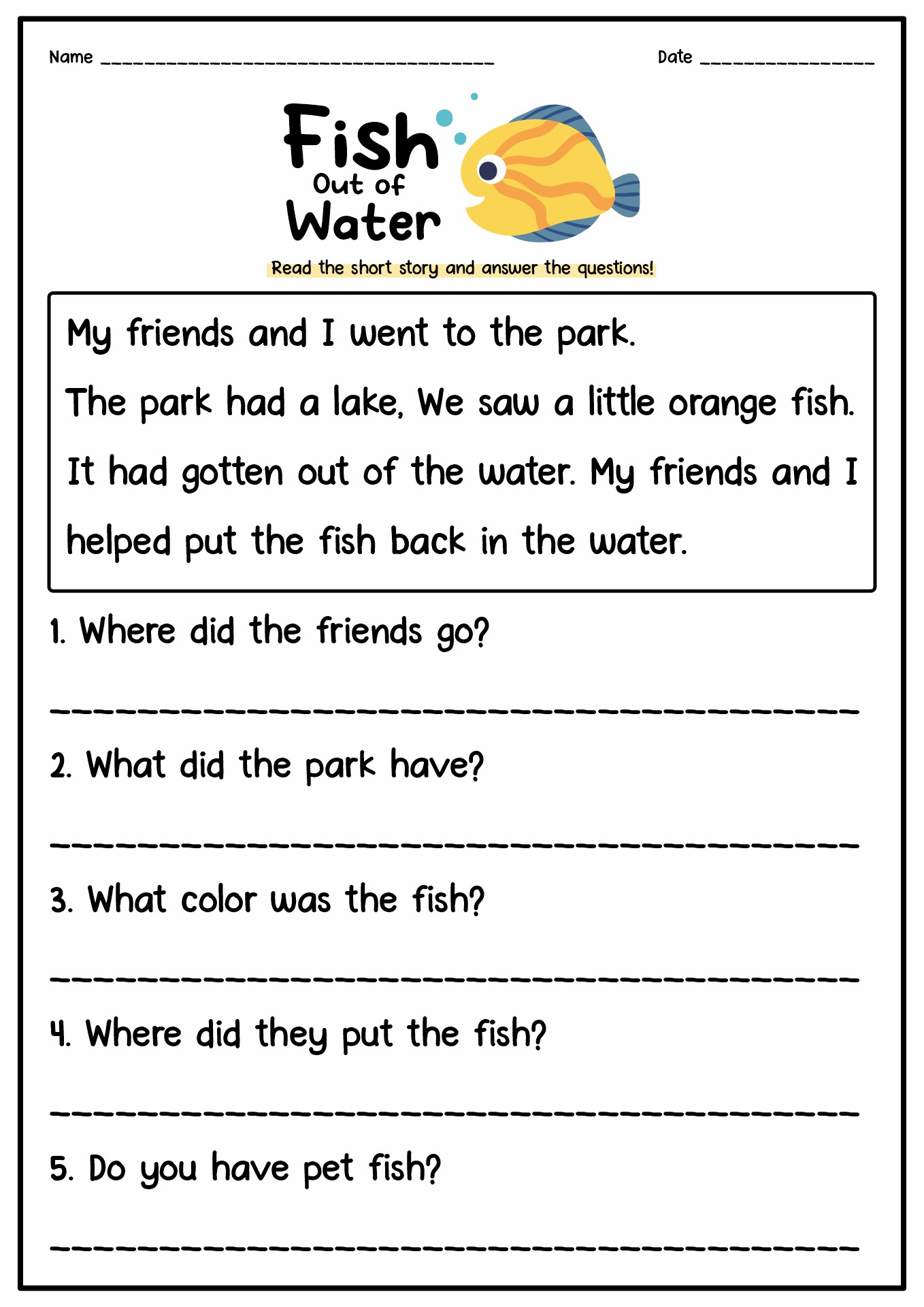 1st Grade Reading Comprehension Short Stories