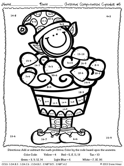 2nd Grade Christmas Math Coloring Worksheets