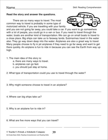 3rd Grade Reading Comprehension and Questions Image