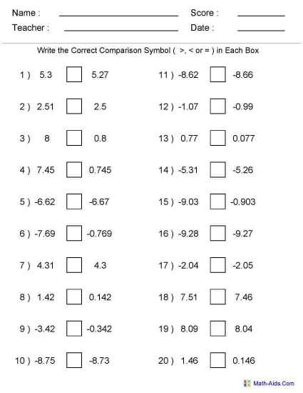 4th Grade Math Worksheets Decimals Image
