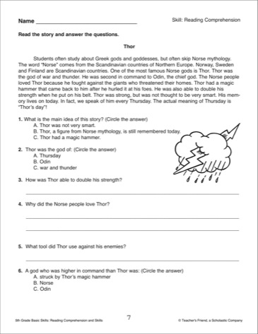 5th Grade Reading Comprehension Questions Image