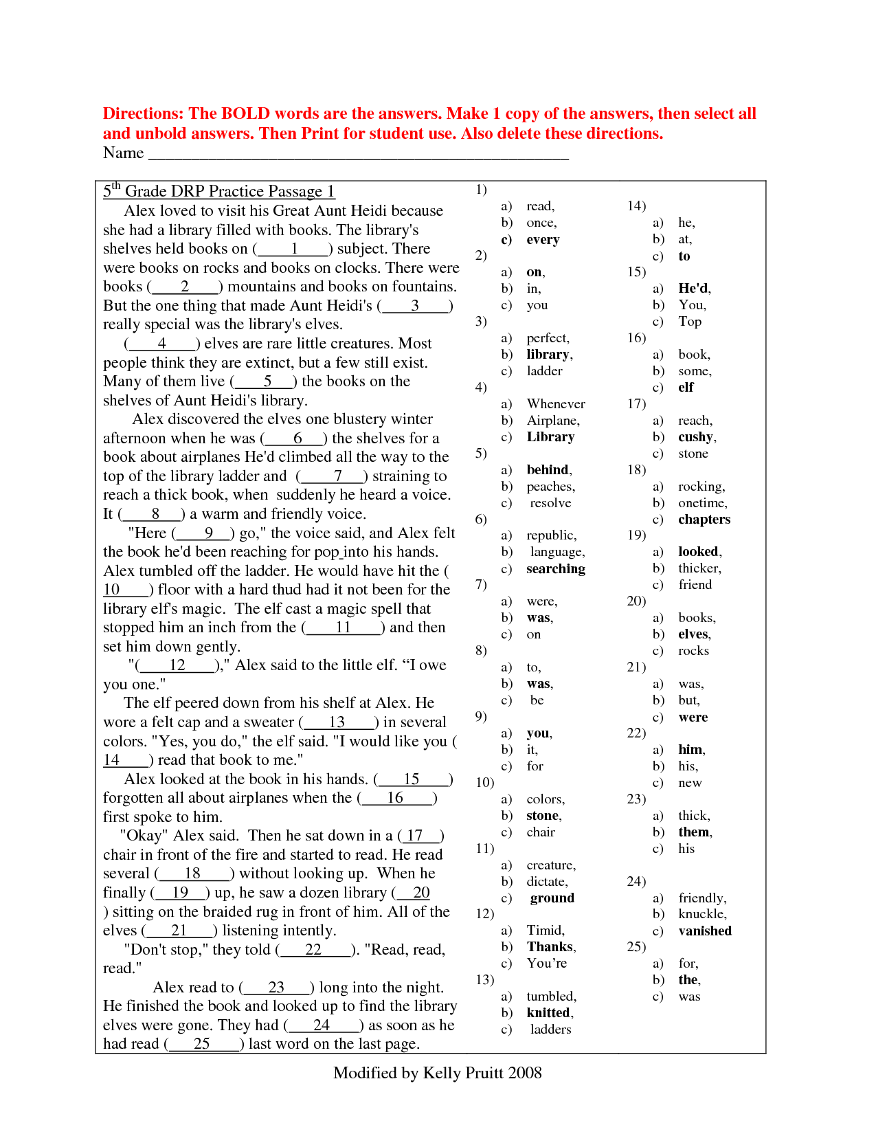 5th Grade Reading Comprehension Worksheets
