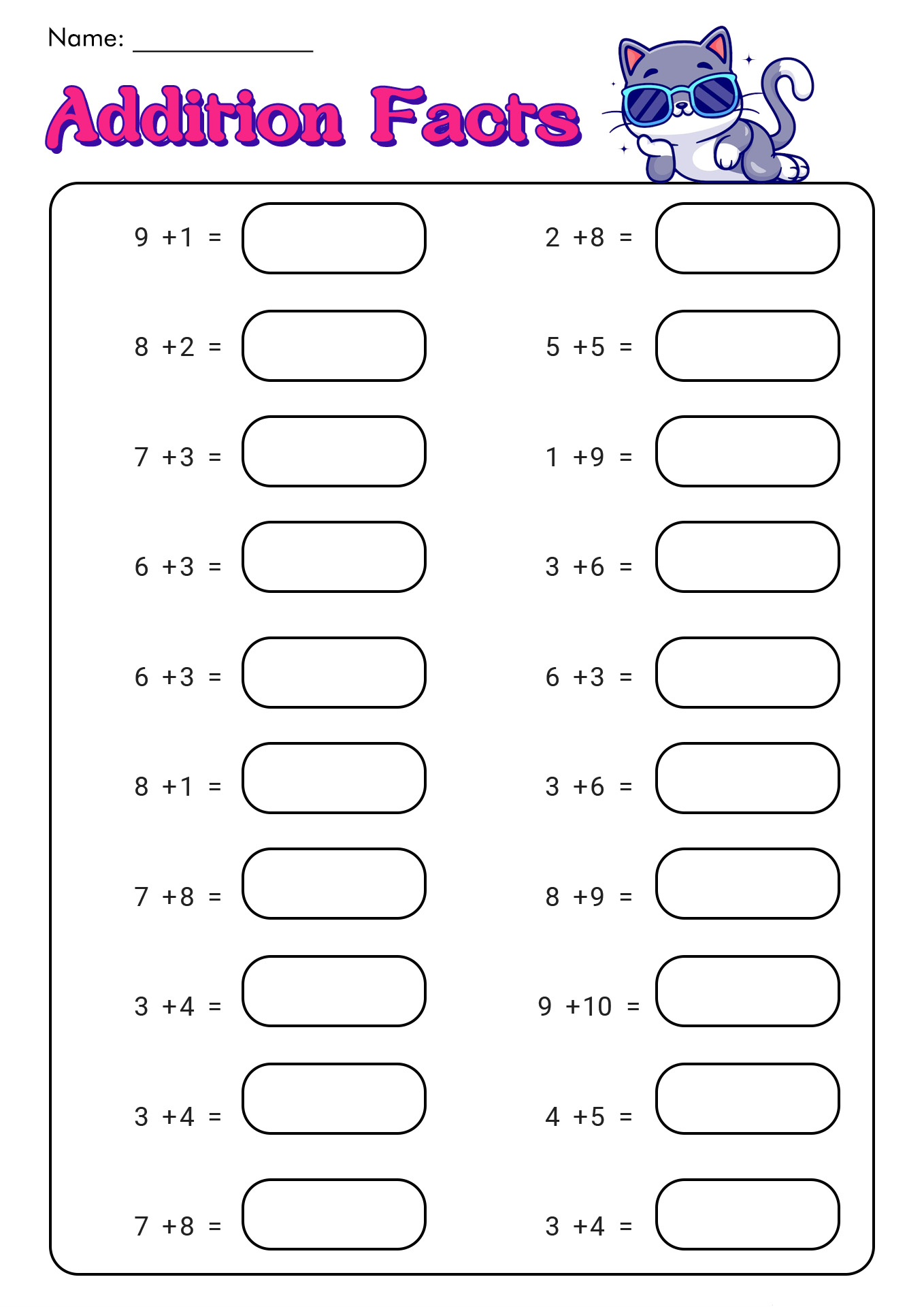 Addition Facts Worksheets Image