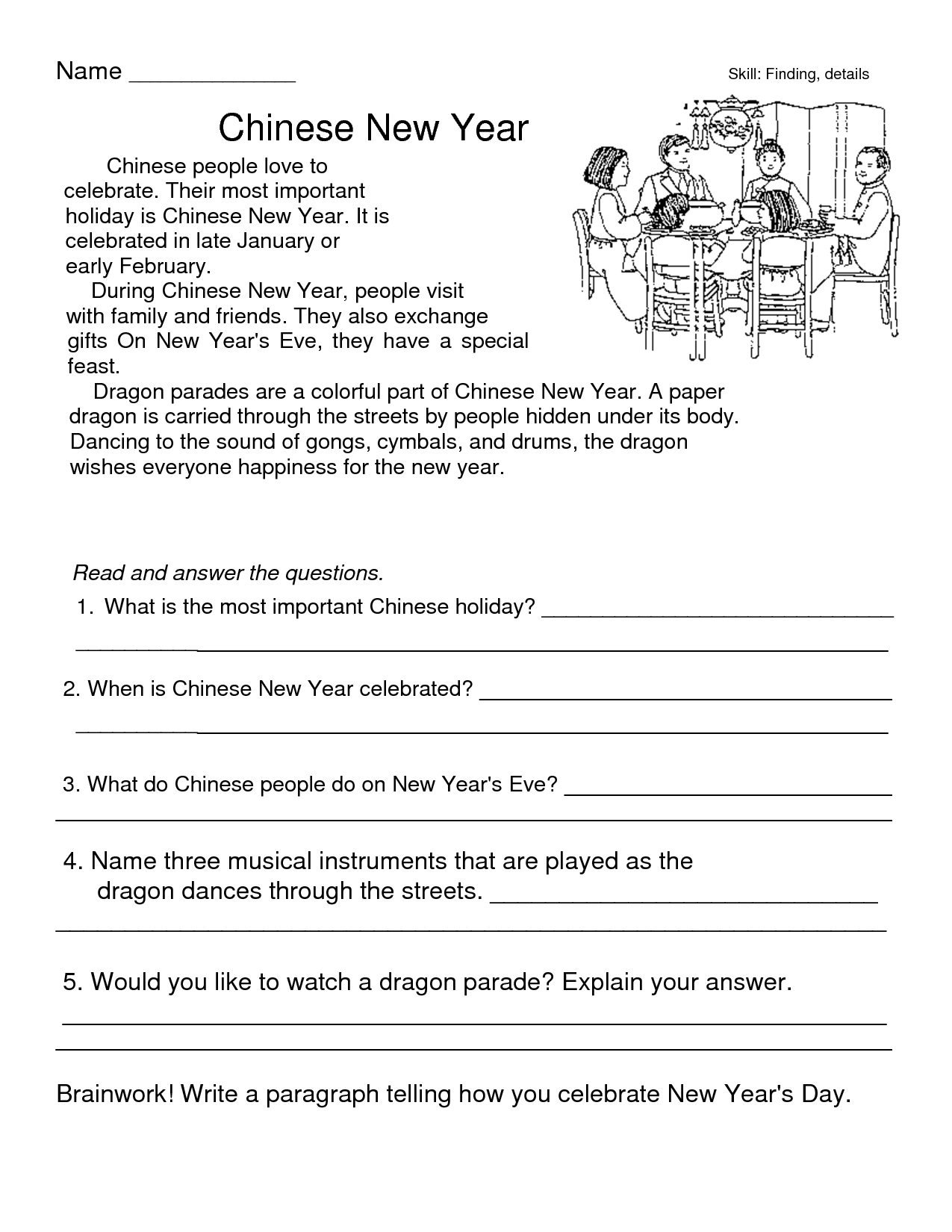 chinese new year worksheets 5th grade