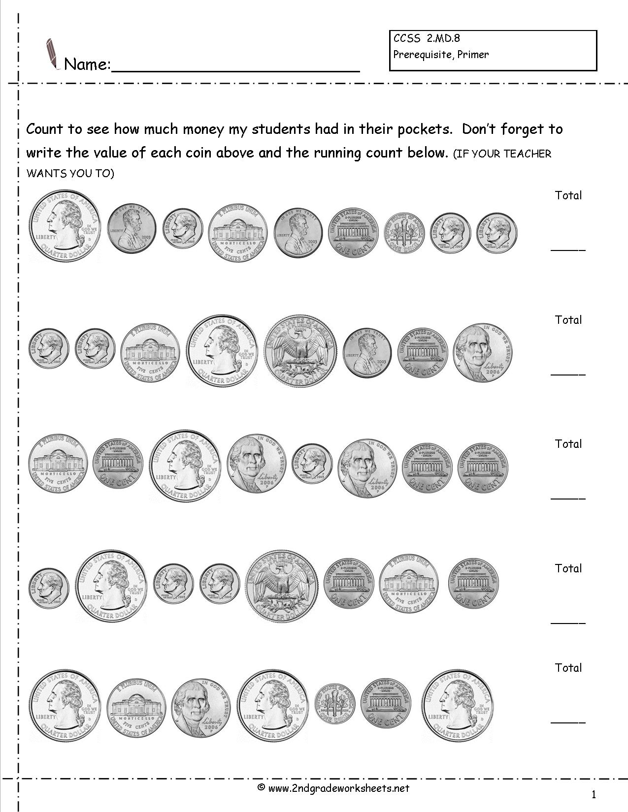 Counting Coins Worksheets