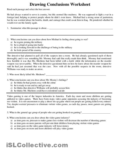 Drawing Conclusions Worksheets Middle School Image