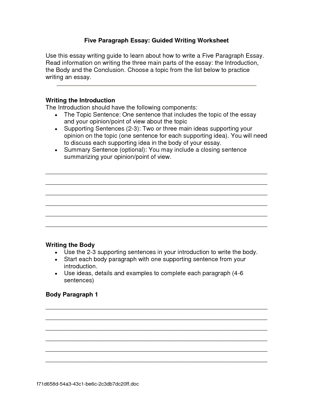 definition essay worksheet