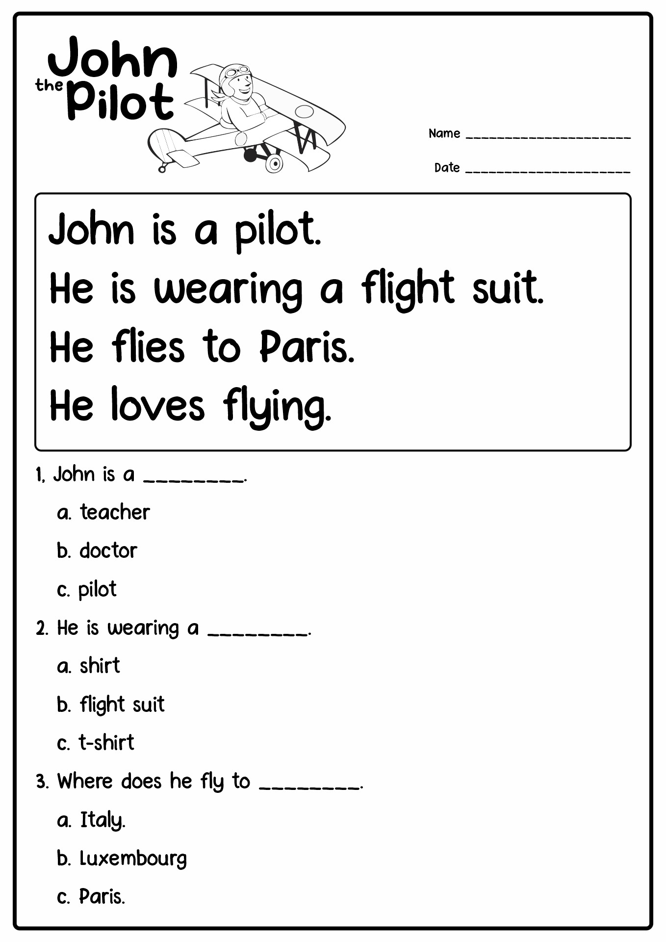 Kindergarten Reading Comprehension Worksheets Image