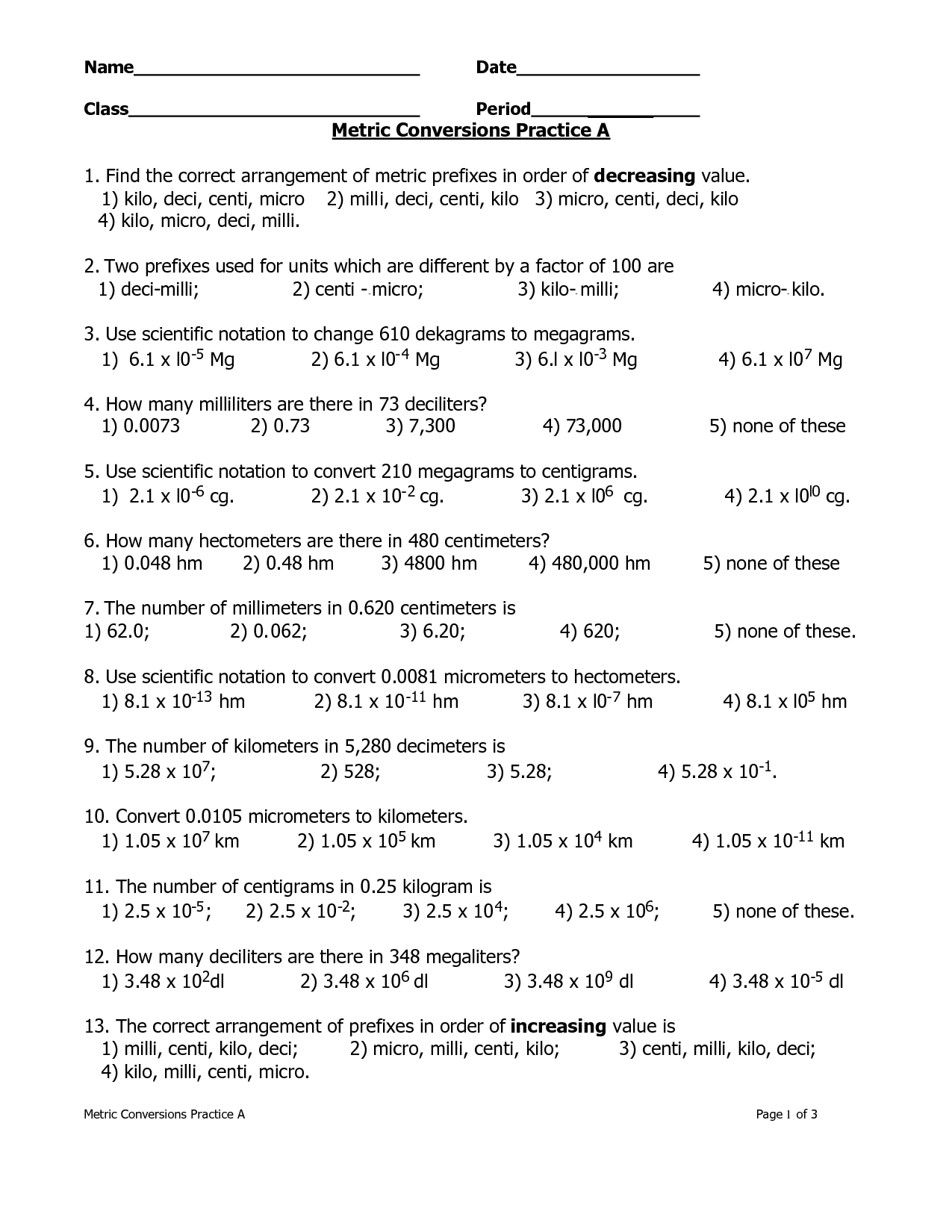 Metric System Conversion Practice Worksheets Image