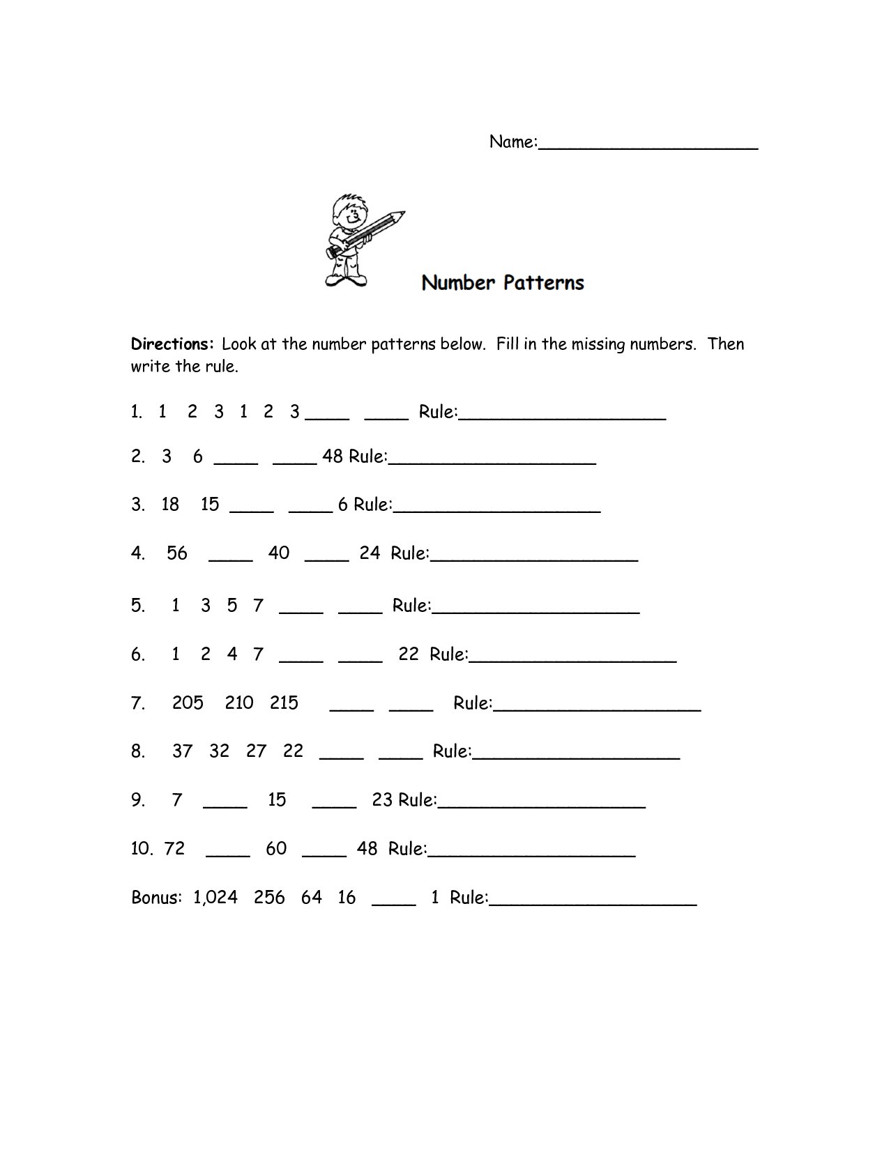 Number Patterns Worksheets 4th Grade Image