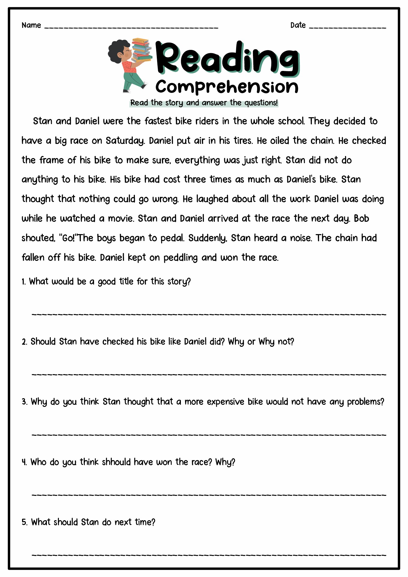 Printable 3rd Grade Short Story with Questions Image