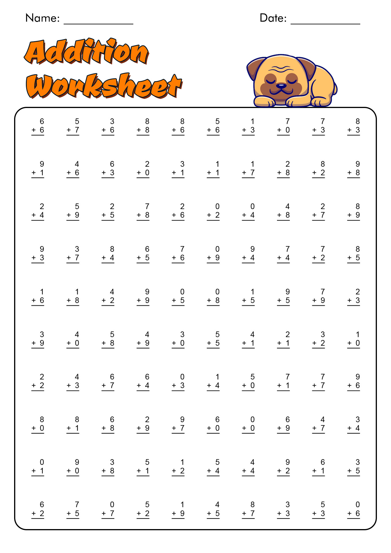 Printable Math Addition Drill Worksheets Image