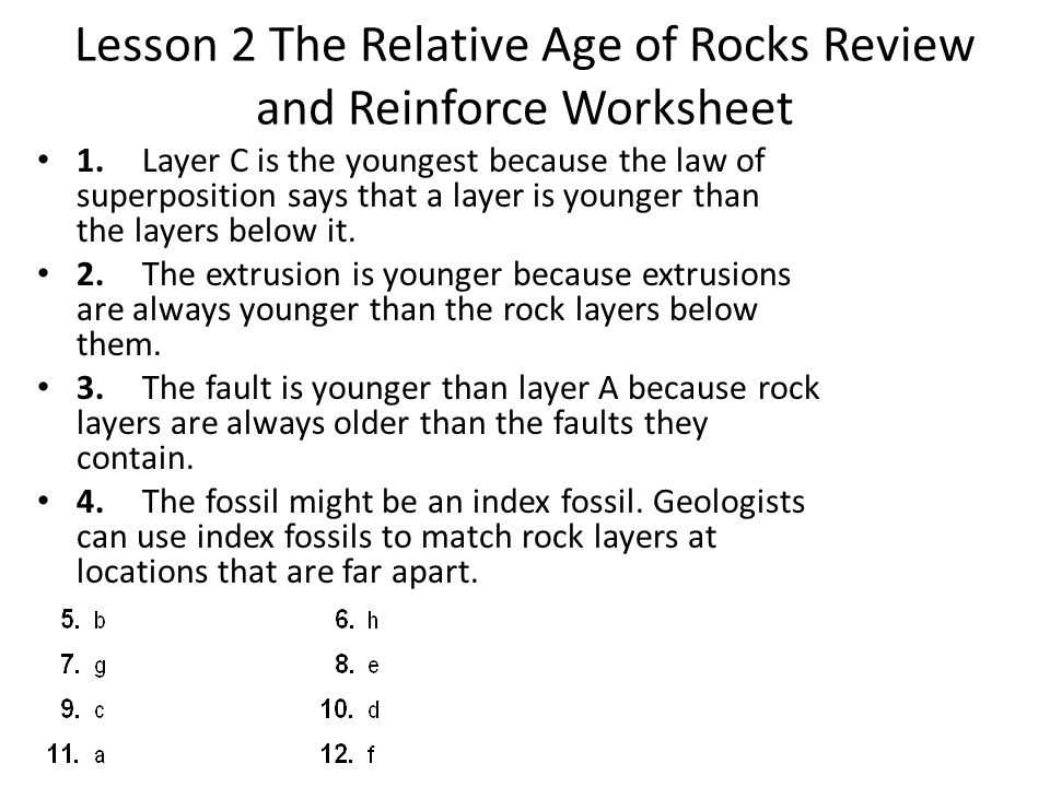 Relative and absolute age dating of rocks. 