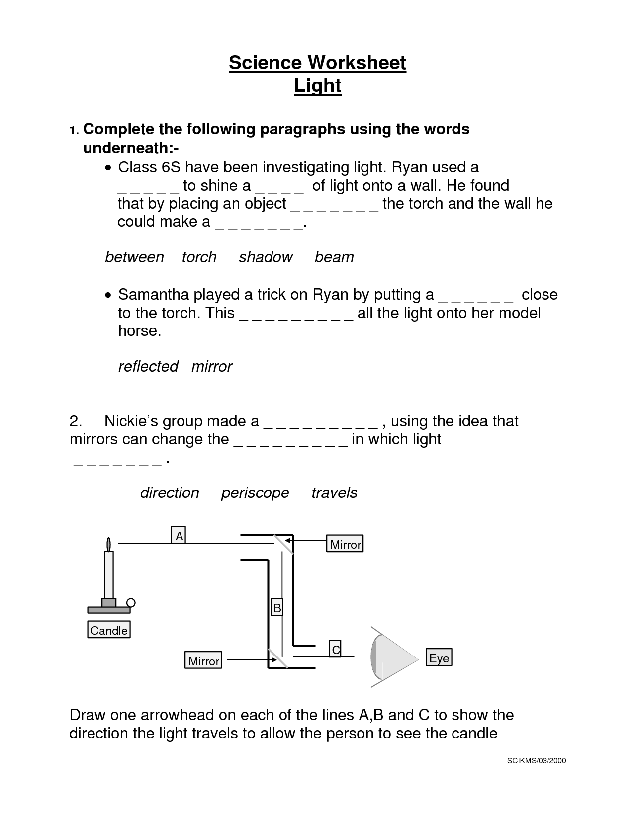 Science Worksheets About Light