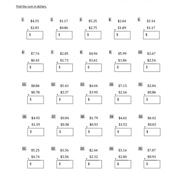 Second Grade Money Worksheets