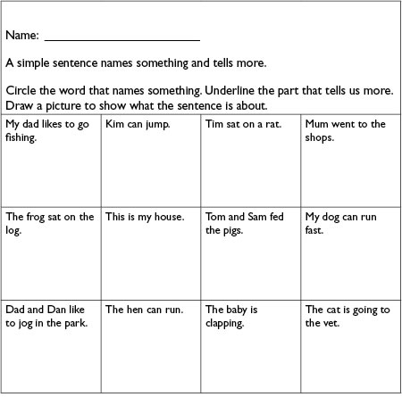 Sentence Worksheets Image
