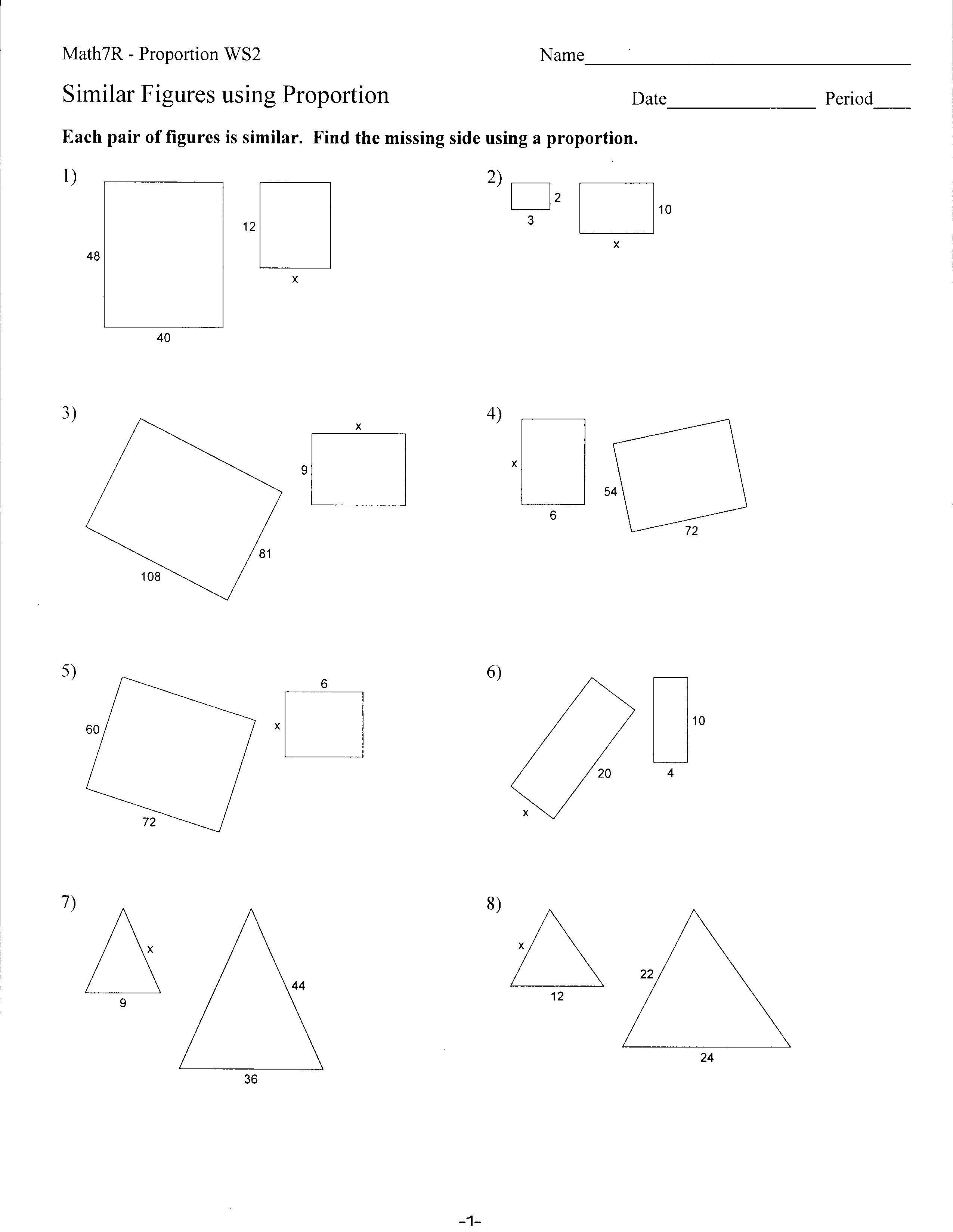 Similar Figures and Proportions Worksheets Image