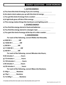 Work Energy and Power Worksheet Answers Image