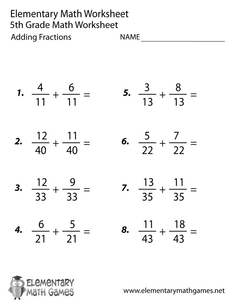 5th Grade Printable Math Worksheets Fractions