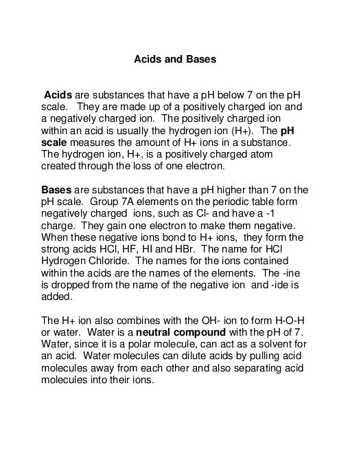 Acids and Bases Worksheet Reading Image